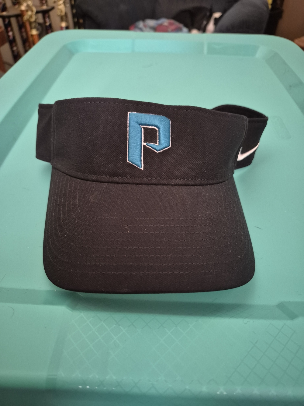 Black Nike Visor with Teal 'P' Patch